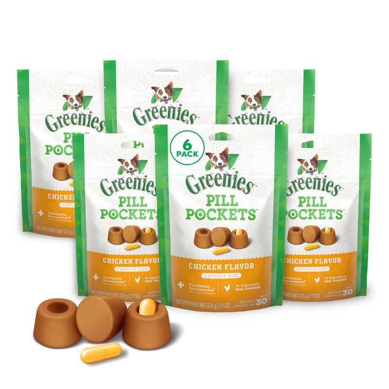 Greenies Pill Pockets for Dogs Large Size, Soft Dog Treats, Chicken Flavor, (6) 7.9 oz. Pouches (180 Treats Total) - Image 1