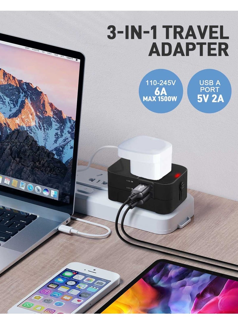 Universal Travel Adapter with 2 USB-A Ports Worldwide Travel Adapter International with USB Ports Multi Travel Power Adapters Plug All-In-One Converter Plug for European UK/EU/US/AUS - Image 2
