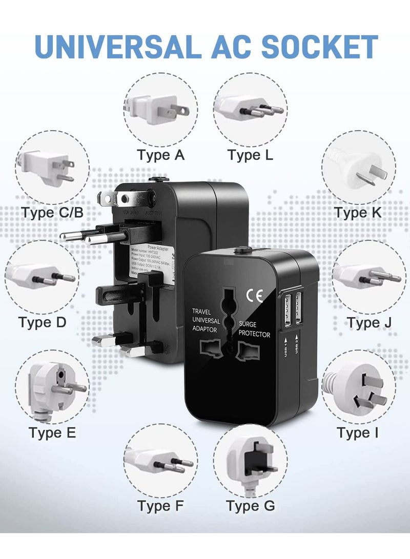 Universal Travel Adapter with 2 USB-A Ports Worldwide Travel Adapter International with USB Ports Multi Travel Power Adapters Plug All-In-One Converter Plug for European UK/EU/US/AUS - Image 4
