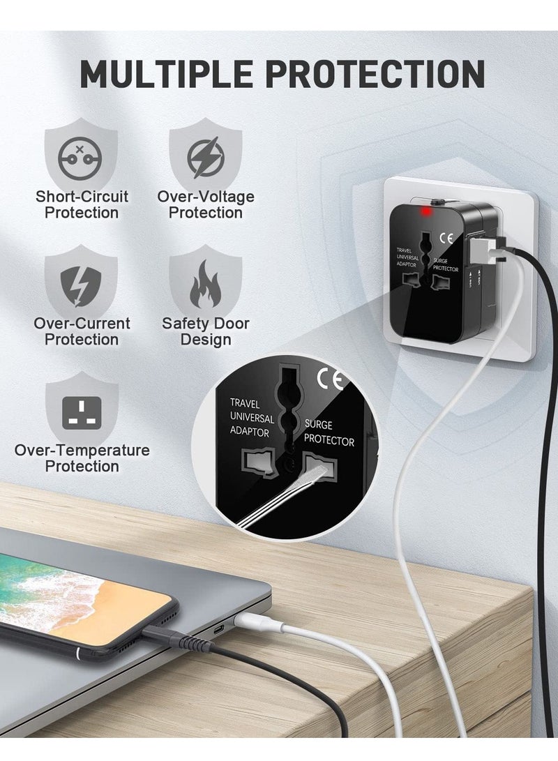 Universal Travel Adapter with 2 USB-A Ports Worldwide Travel Adapter International with USB Ports Multi Travel Power Adapters Plug All-In-One Converter Plug for European UK/EU/US/AUS - Image 3