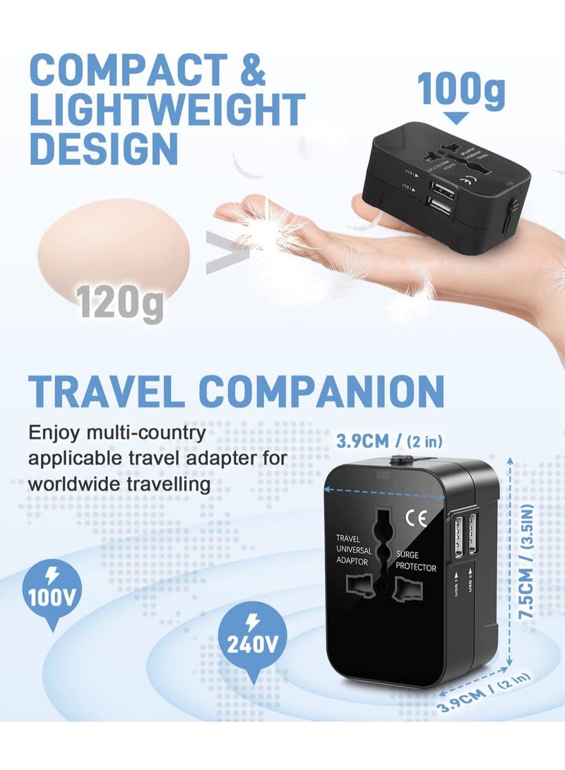 Universal Travel Adapter with 2 USB-A Ports Worldwide Travel Adapter International with USB Ports Multi Travel Power Adapters Plug All-In-One Converter Plug for European UK/EU/US/AUS - Image 5