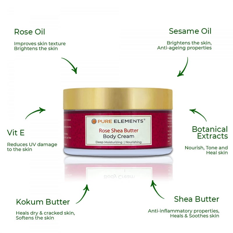 PURE ELEMENTS Rose Shea Butter Body Cream Enriched With Rose Oil And Shea Butter No Mineral Oil Made With Natural Ingredients - Image 4