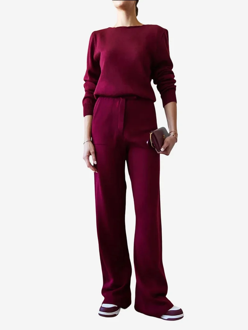 Bianco Lucci LUCCI Ribbed Knit Co-Ord Set with Crew Neck