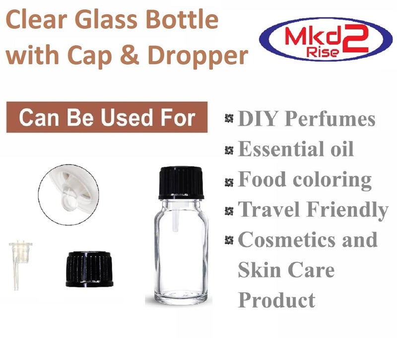 Mkd2 Rise Mkd2 Rise 100 ml ClearTransparent Round Empty Glass Bottle Pack Of 6 with Euro DropperBlack Cap Refillable For Essential Oils Diy Perfumes Medicines Homeopathy  - Image 4