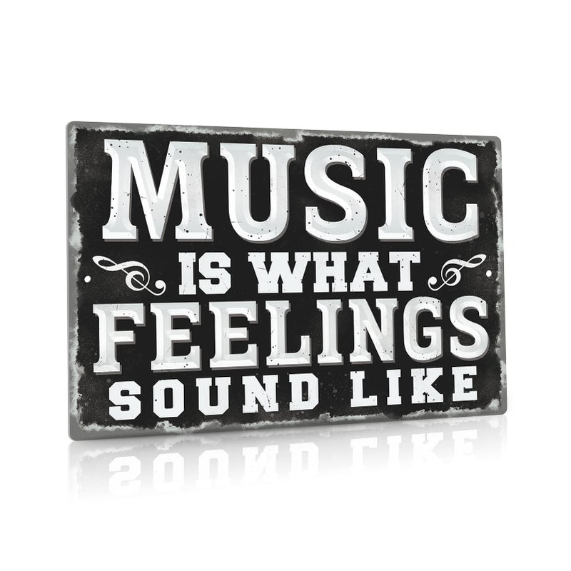 Putuo Decor Metal Vintage Music Sign Retro Wall Decor for Coffee Bar Man Cave Garage 12x8 Inges Sign (Music هي ما تبدو عليه المشاعر)