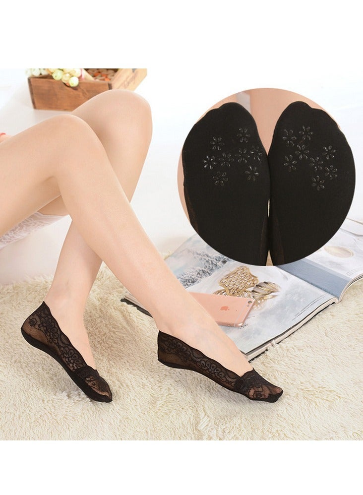 5 Pairs Lace No Show Socks Casual Non-Slip Low Cut Invisible Socks Liner Boat Socks for Women - Image 3
