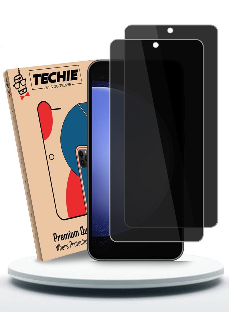 Techie 2 Pack HD Privacy Tempered Glass Screen Protector for Samsung Galaxy S23 FE - Anti Bubbles 9H Hardness 0.33 mm Rounded Edges Easy Installation  - Image 1