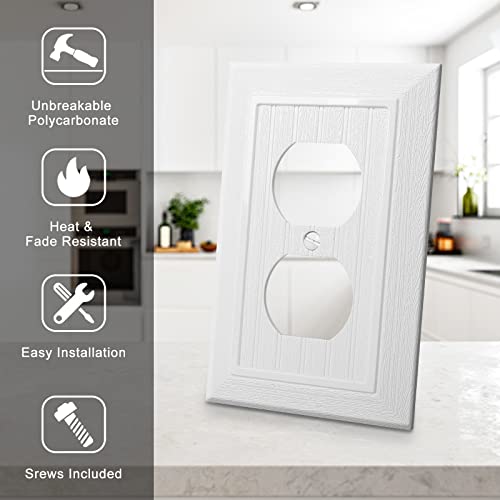 Anteer Modern Decorative Wall Plate Switch Plate Outlet Cover, Vintage Retro Wood Grain Design(Single Duplex-10 Pack, White) - Image 3