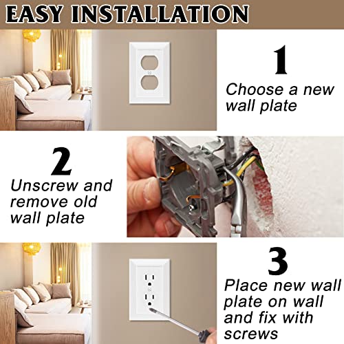 Anteer Modern Decorative Wall Plate Switch Plate Outlet Cover, Vintage Retro Wood Grain Design(Single Duplex-10 Pack, White) - Image 4