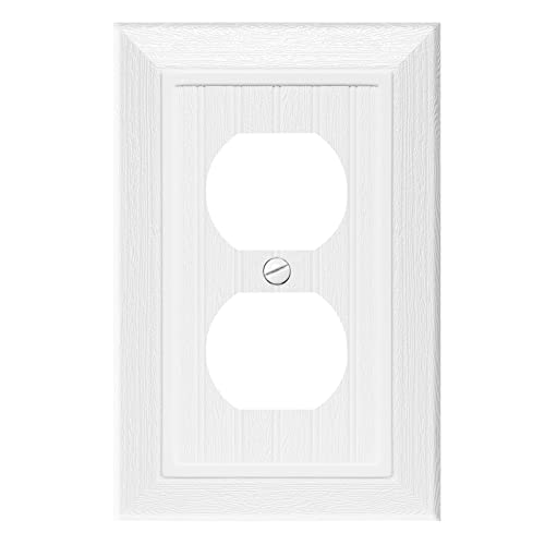 Anteer Modern Decorative Wall Plate Switch Plate Outlet Cover, Vintage Retro Wood Grain Design(Single Duplex-10 Pack, White) - Image 1