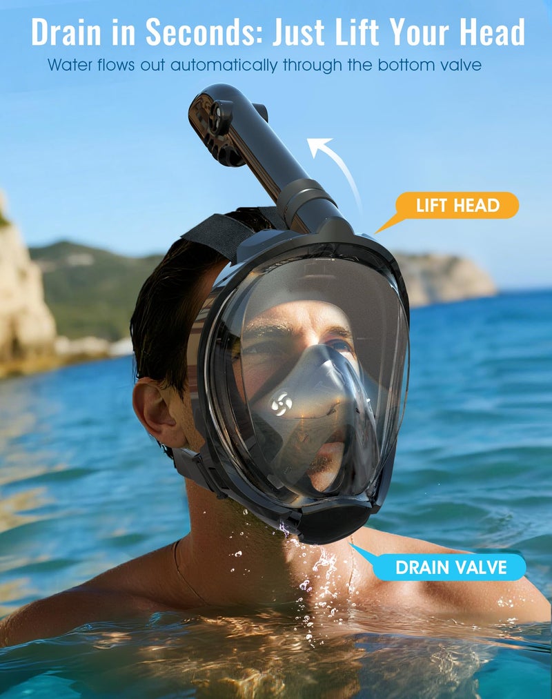 Greatever G2 Full Face Snorkel Mask with Latest Dry Top System,Foldable 180 Degree Panoramic View Snorkeling Mask with Camera Mount,Safe Breathing,Anti-Leak&Anti-Fog - Image 4