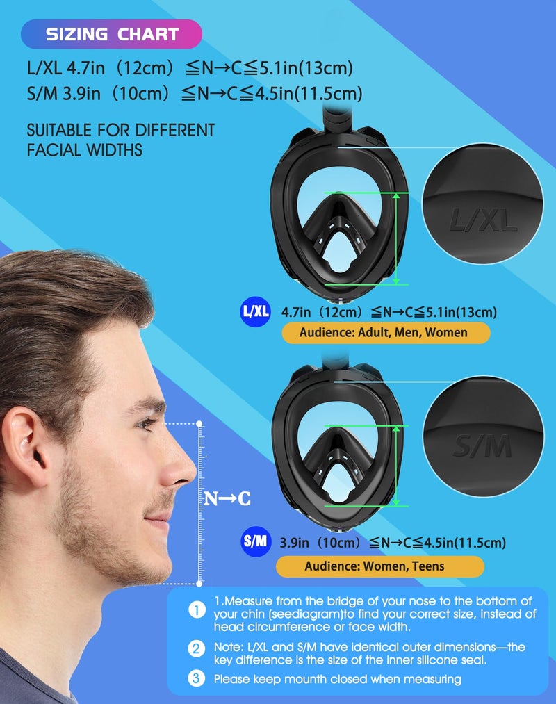 Greatever G2 Full Face Snorkel Mask with Latest Dry Top System,Foldable 180 Degree Panoramic View Snorkeling Mask with Camera Mount,Safe Breathing,Anti-Leak&Anti-Fog - Image 5