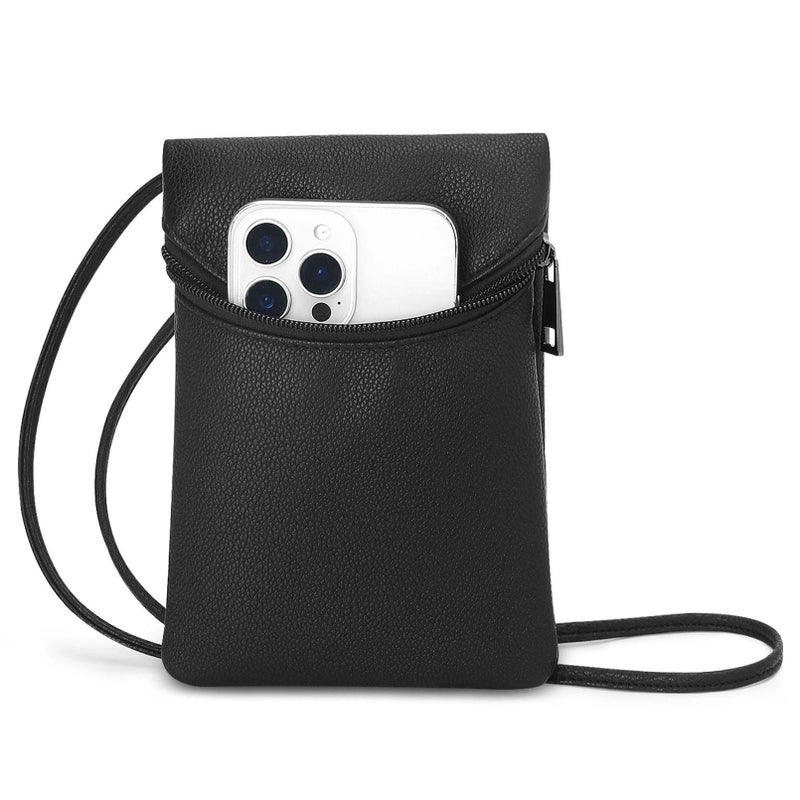 BBORGDC Phone Purse for Women, Black Mini Phone Crossbody Bag with Adjustable Strap, Slim Lightweight PU Bag with Front Phone Pocket & Back Zipper for Cards, Coins & Keys - Image 1