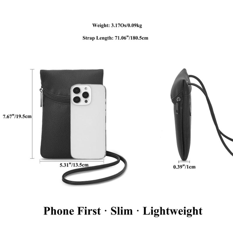 BBORGDC Phone Purse for Women, Black Mini Phone Crossbody Bag with Adjustable Strap, Slim Lightweight PU Bag with Front Phone Pocket & Back Zipper for Cards, Coins & Keys - Image 3
