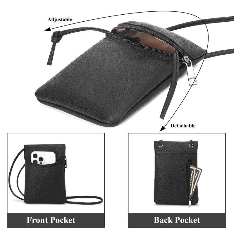 BBORGDC Phone Purse for Women, Black Mini Phone Crossbody Bag with Adjustable Strap, Slim Lightweight PU Bag with Front Phone Pocket & Back Zipper for Cards, Coins & Keys - Image 5