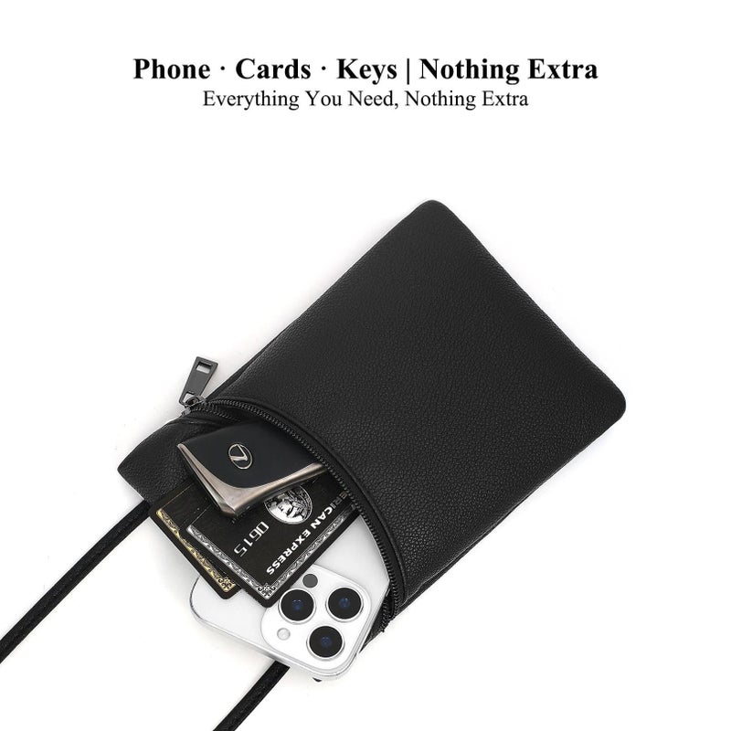 BBORGDC Phone Purse for Women, Black Mini Phone Crossbody Bag with Adjustable Strap, Slim Lightweight PU Bag with Front Phone Pocket & Back Zipper for Cards, Coins & Keys - Image 4
