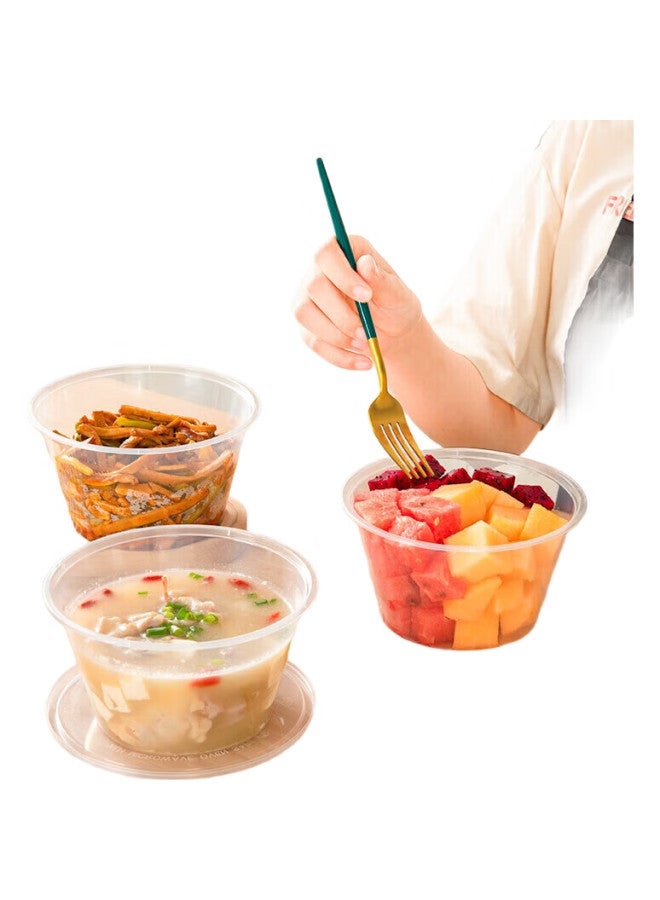 Temeiju Disposable Round Transparent Plastic Lunch Boxes, Thickened With Lids, Takeout Containers, Tableware, 20 Sets, 1000 Model - Image 1