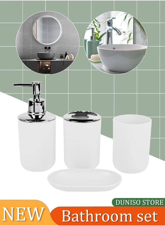 DUNISO 4 Pieces of Bathroom Accessories Set, Household Toiletries Set, Bathroom Storage Set,Sturdy and Durable，with lotion bottle, toothbrush holder, mouthwash cup, soap tray，Suitable for Family and Travel Use  - Image 1