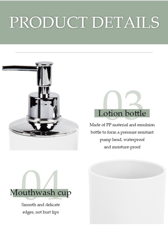 DUNISO 4 Pieces of Bathroom Accessories Set, Household Toiletries Set, Bathroom Storage Set,Sturdy and Durable，with lotion bottle, toothbrush holder, mouthwash cup, soap tray，Suitable for Family and Travel Use  - Image 4