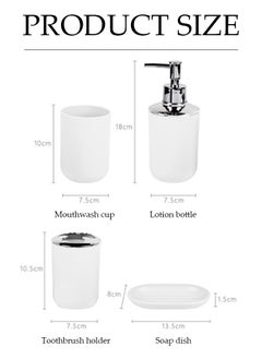 DUNISO 4 Pieces of Bathroom Accessories Set, Household Toiletries Set, Bathroom Storage Set,Sturdy and Durable，with lotion bottle, toothbrush holder, mouthwash cup, soap tray，Suitable for Family and Travel Use  - Image 2