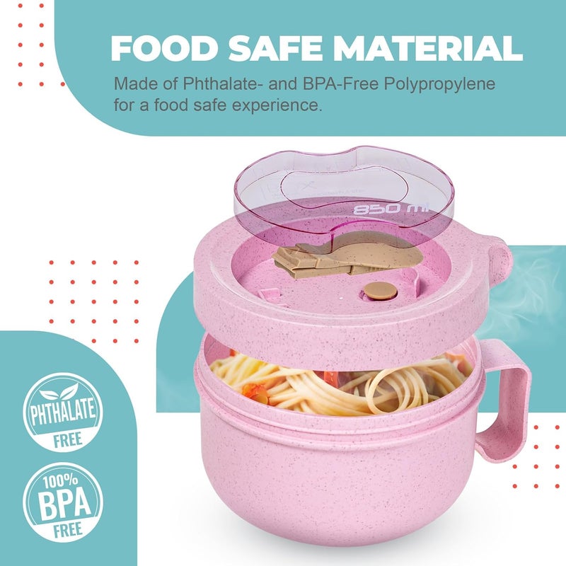 MATICAN Microwave Soup Bowl with Lid Soup Mug with Lid Microwave Containers for Ramen Noodles Soup Beverages 2874 Ounces Pink Includes Spork - Image 3