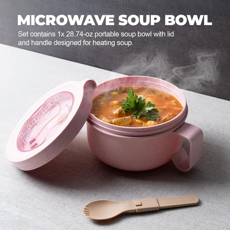 MATICAN Microwave Soup Bowl with Lid Soup Mug with Lid Microwave Containers for Ramen Noodles Soup Beverages 2874 Ounces Pink Includes Spork - Image 2
