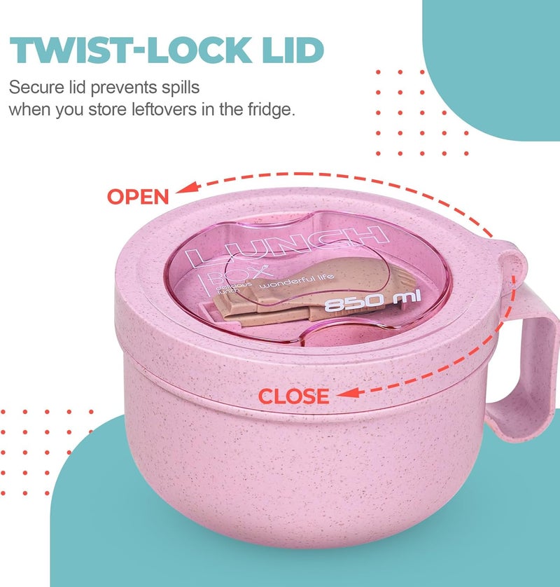 MATICAN Microwave Soup Bowl with Lid Soup Mug with Lid Microwave Containers for Ramen Noodles Soup Beverages 2874 Ounces Pink Includes Spork - Image 4