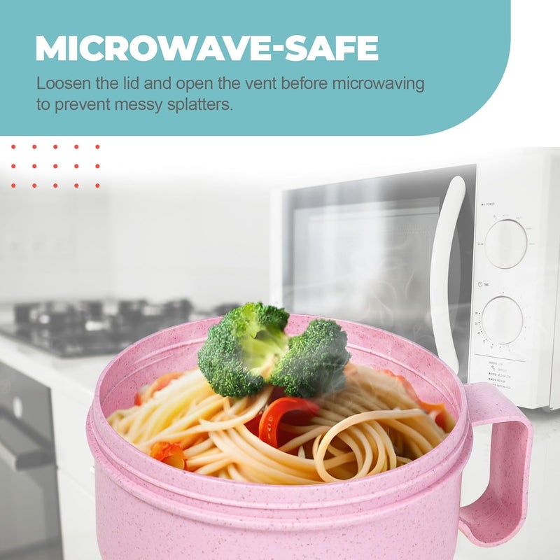 MATICAN Microwave Soup Bowl with Lid Soup Mug with Lid Microwave Containers for Ramen Noodles Soup Beverages 2874 Ounces Pink Includes Spork - Image 5