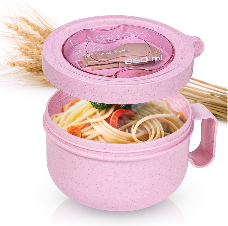 MATICAN Microwave Soup Bowl with Lid Soup Mug with Lid Microwave Containers for Ramen Noodles Soup Beverages 2874 Ounces Pink Includes Spork - Image 1