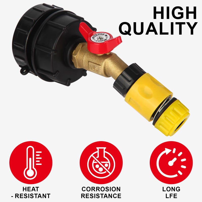 VYH 275-330 Gallon IBC Tote Tank Adapter,3-Size IBC Tote Adapter, 2.44" Fineã€2 "Fine, and 2" Coarse Thread,1/2" Male NPT Threaded Inlet Ã—3/4" Male GHT Brass Hose Faucet Garden Hose Connector - Image 4