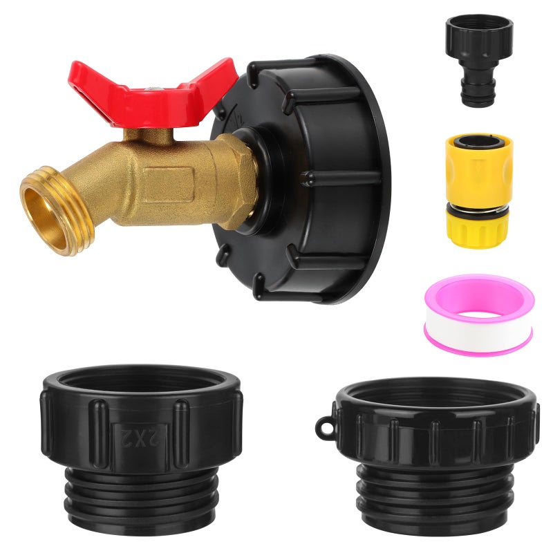 VYH 275-330 Gallon IBC Tote Tank Adapter,3-Size IBC Tote Adapter, 2.44" Fineã€2 "Fine, and 2" Coarse Thread,1/2" Male NPT Threaded Inlet Ã—3/4" Male GHT Brass Hose Faucet Garden Hose Connector - Image 1