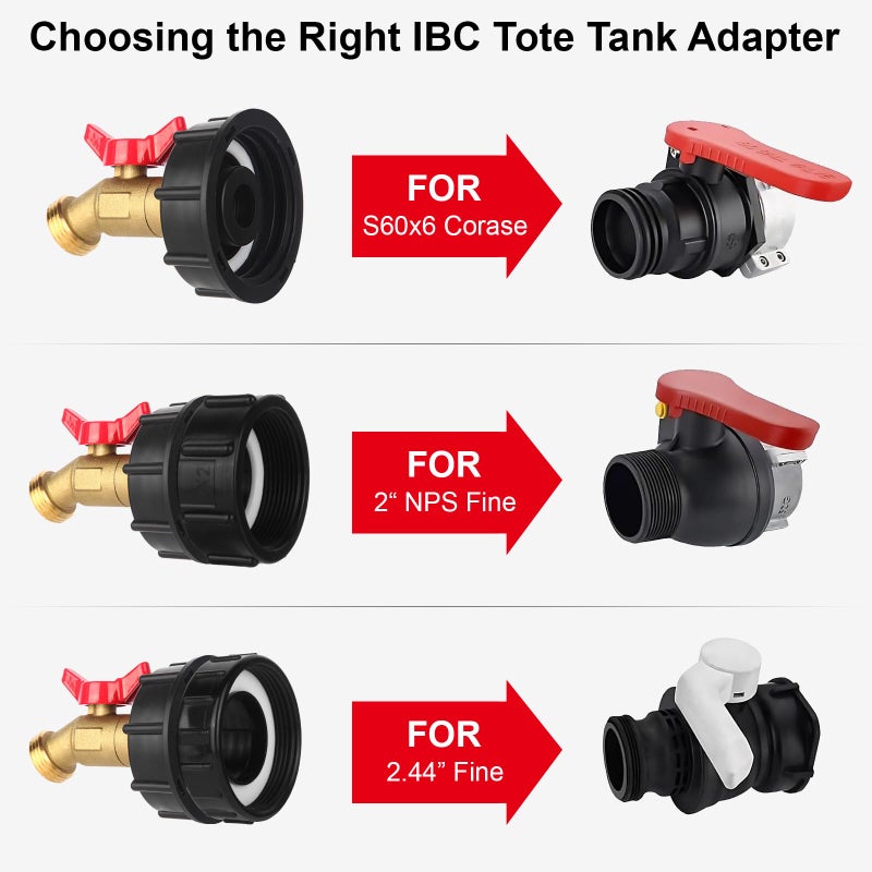 VYH 275-330 Gallon IBC Tote Tank Adapter,3-Size IBC Tote Adapter, 2.44" Fineã€2 "Fine, and 2" Coarse Thread,1/2" Male NPT Threaded Inlet Ã—3/4" Male GHT Brass Hose Faucet Garden Hose Connector - Image 5