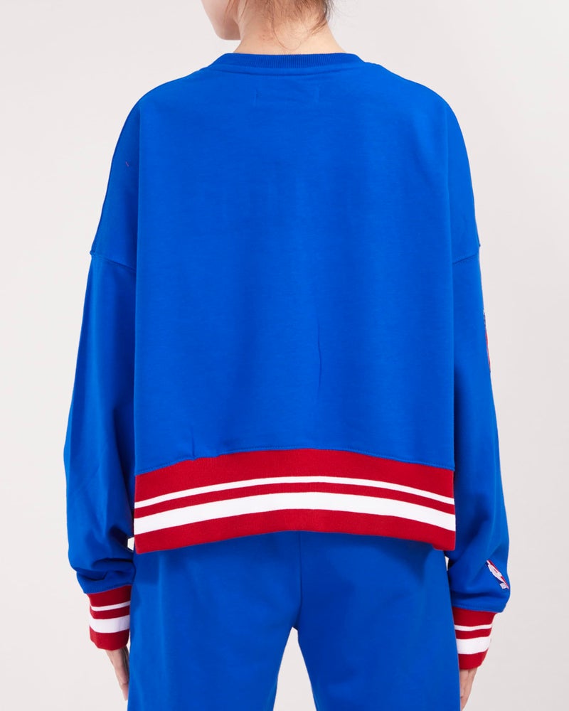 Pro Standard Womens NBA Philadelphia 76ers Retro Classics Crewneck Sweatshirt Royal Blue/Red M - Image 2