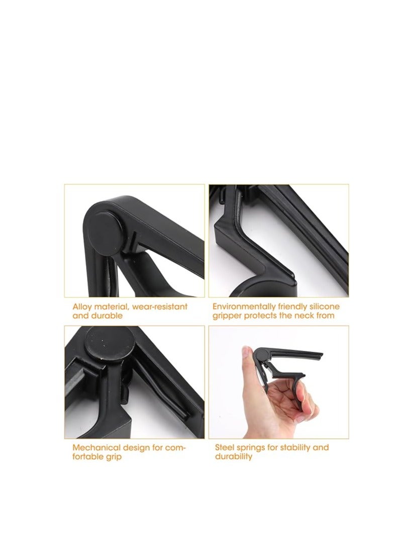 Generic Folk Guitar Capo, Electric and Acoustic Guitar Capo, Metal Aluminium Alloy Capo, Black Guitar Cover for Electric Folk Classical Ukulele  - Image 3