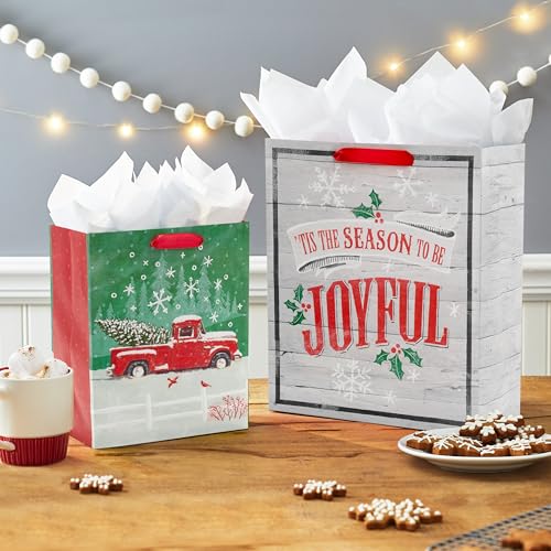 Hallmark Rustic Bag Assortment 8 Bags 4 Medium 9 4 Large 13 Snowy Red Barn Red Truck Plaid Painted Wood Sign - Image 3