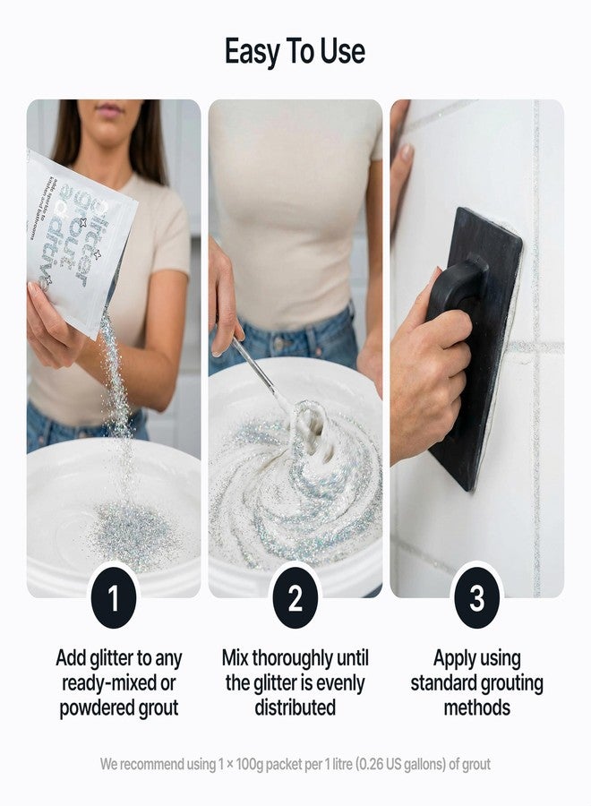 Hemway | Glitter Grout Tile Additive 100g for Tiles Bathroom Wet Room Kitchen | Easy to use - Add/Mix with Epoxy Resin or Cement Based Grout | Temperature Resistant (Mother Of Pearl) - Image 3