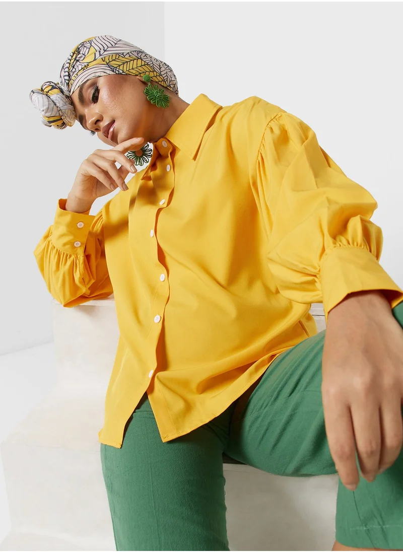 Khizana Puff Sleeve Button Down Shirt