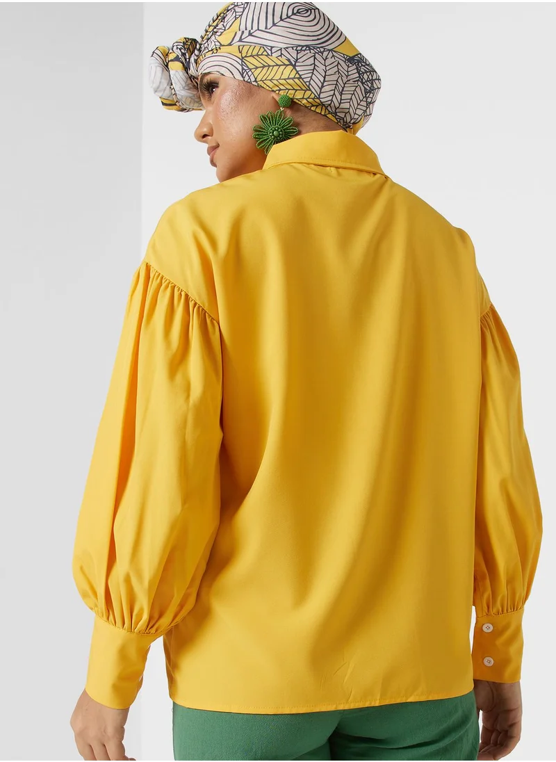 Khizana Puff Sleeve Button Down Shirt