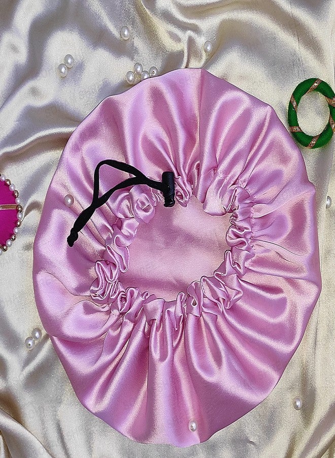 SOHAM SHREE ᵀᴹ Handmade Pure Satin Fully Reversible Luxuries Hair Bonnet Sleep Cap | Adjustable Reversible Double Layer Large Sleep Cap for Women Girls(Pink) - Image 5