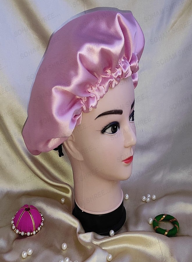 SOHAM SHREE ᵀᴹ Handmade Pure Satin Fully Reversible Luxuries Hair Bonnet Sleep Cap | Adjustable Reversible Double Layer Large Sleep Cap for Women Girls(Pink) - Image 3