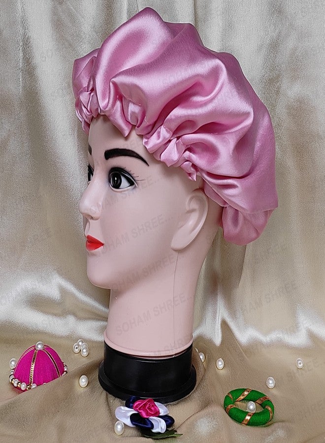 SOHAM SHREE ᵀᴹ Handmade Pure Satin Fully Reversible Luxuries Hair Bonnet Sleep Cap | Adjustable Reversible Double Layer Large Sleep Cap for Women Girls(Pink) - Image 4