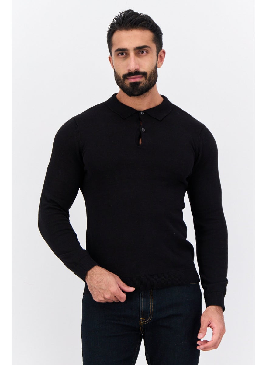 French Connection Men Regular Fit Solid Long Sleeves Polo Shirts, Black  - Image 1