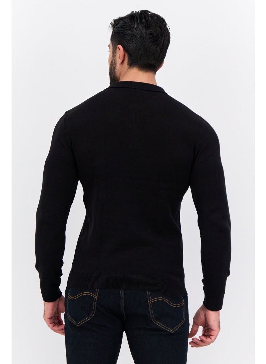 French Connection Men Regular Fit Solid Long Sleeves Polo Shirts, Black  - Image 3