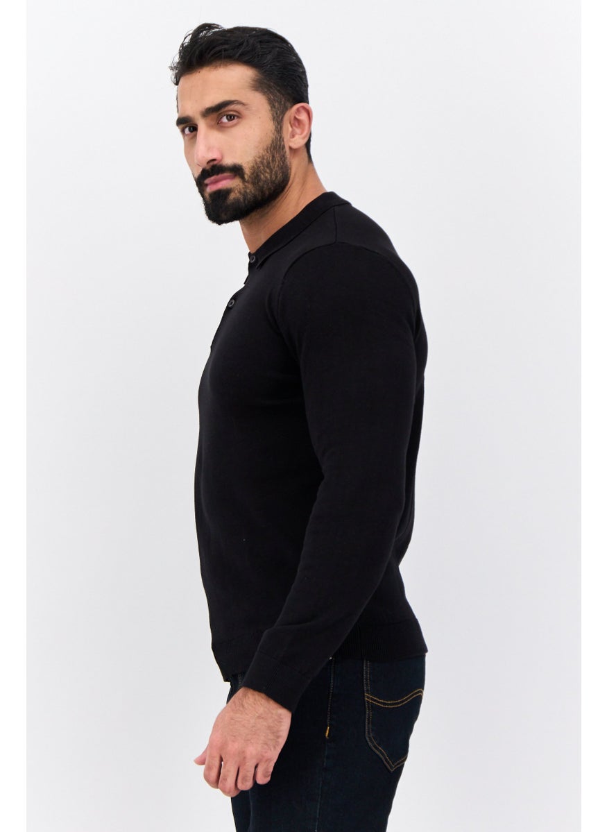 French Connection Men Regular Fit Solid Long Sleeves Polo Shirts, Black  - Image 2