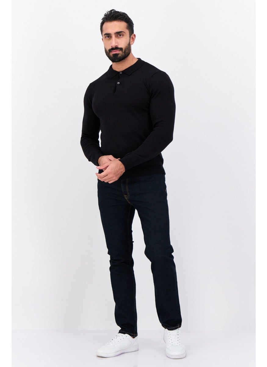 French Connection Men Regular Fit Solid Long Sleeves Polo Shirts, Black  - Image 4
