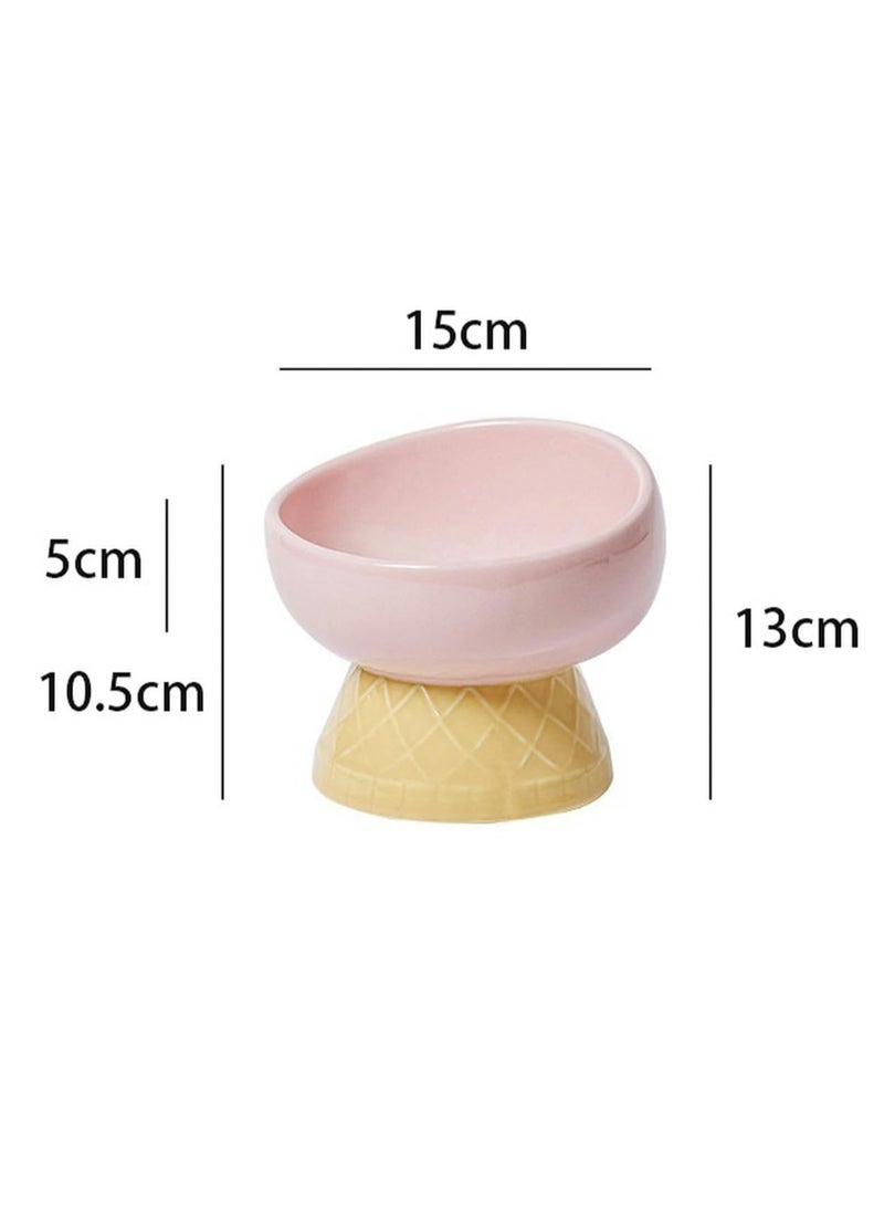 Cute Ceramic Cat Bowl, Protect The Cervical Vertebra, Drinking Water, Pet Supplies, Anti-Turnover Dog Food Bowl (Pink Oblique Mouth) - Image 3