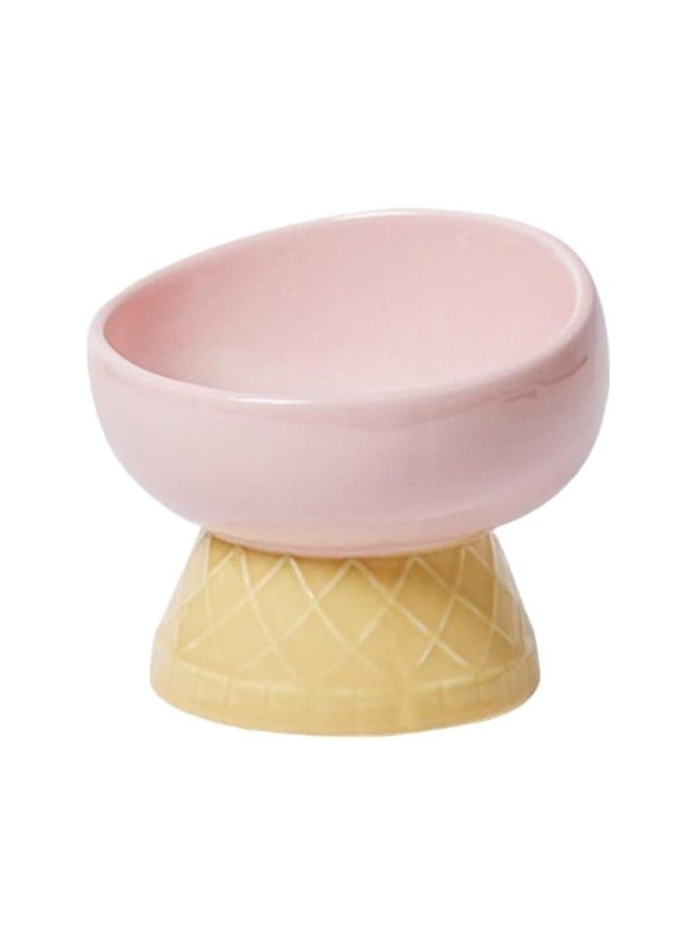 Cute Ceramic Cat Bowl, Protect The Cervical Vertebra, Drinking Water, Pet Supplies, Anti-Turnover Dog Food Bowl (Pink Oblique Mouth) - Image 1