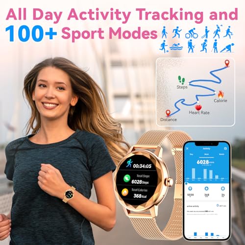 Homailida Smart Watch for Women with Make/Answer Call, 1.2" Adjustable Fitness Watch with Heart Rate Sleep Monitor Female Cycle and 100+ Sports Modes (W02-Rose Gold) - Image 4