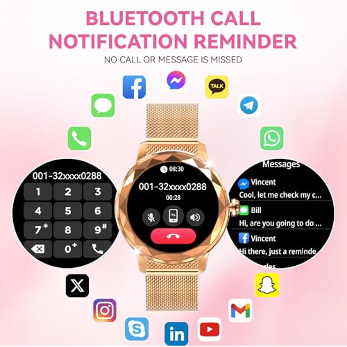 Homailida Smart Watch for Women with Make/Answer Call, 1.2" Adjustable Fitness Watch with Heart Rate Sleep Monitor Female Cycle and 100+ Sports Modes (W02-Rose Gold) - Image 3
