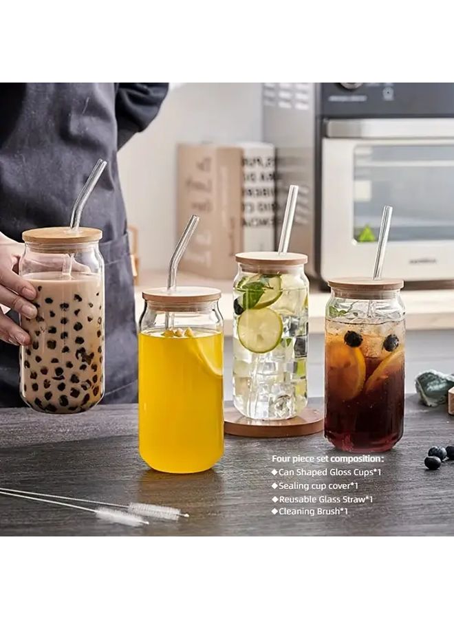 4pcs Set High Borosilicate Glass Cups With Bamboo Lid And Straw 21 3 Ounce - Image 2